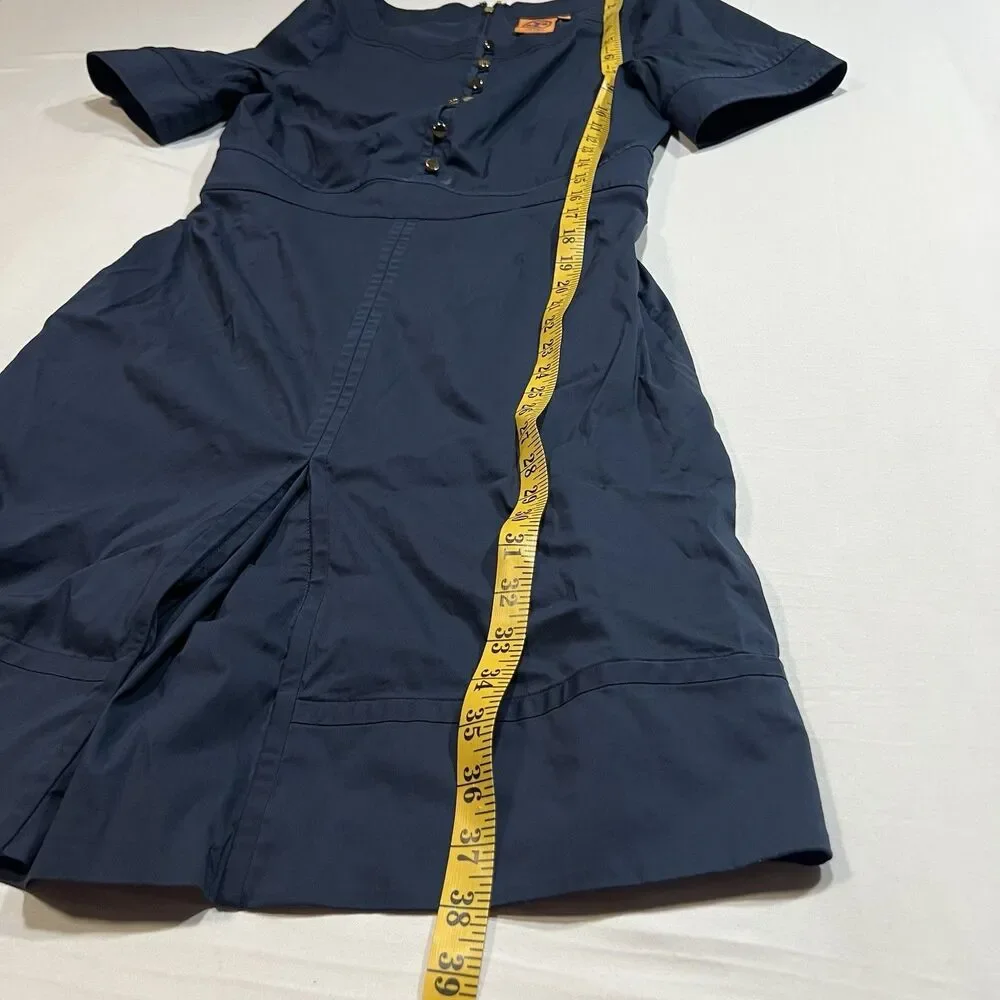 Tory Burch Navy Blue Cotton Blend Sheath Dress Short Sleeve Logo Zipper Size 6